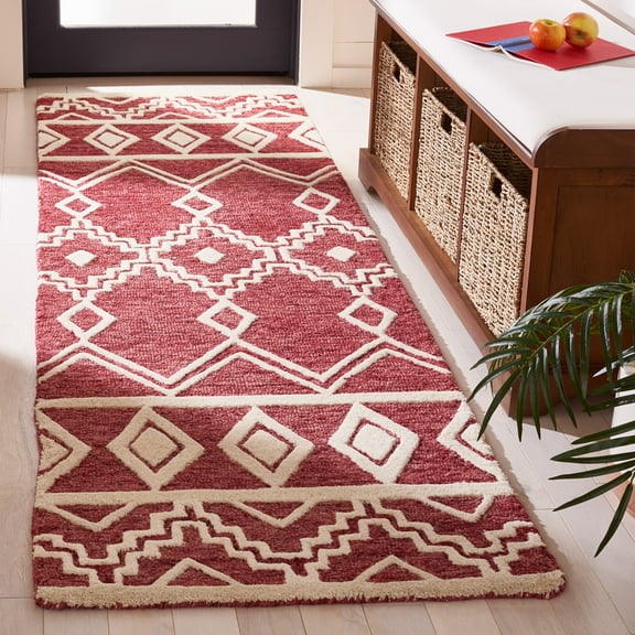 SAFAVIEH Abstract Torrey Geometric Wool Runner Rug, Red/Ivory, 2'3" x 8'