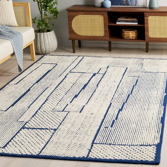 SAFAVIEH Abstract Tracy Abstract Area Rug, Ivory/Navy, 4' x 6'