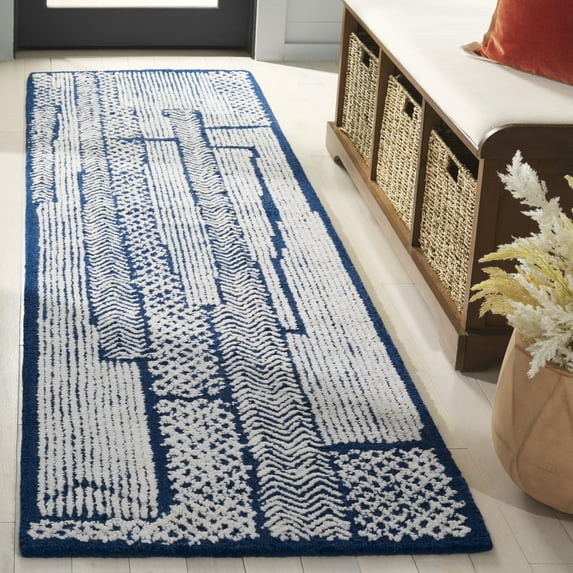 SAFAVIEH Abstract Tracy Abstract Runner Rug, Ivory/Navy, 2'3" x 8'