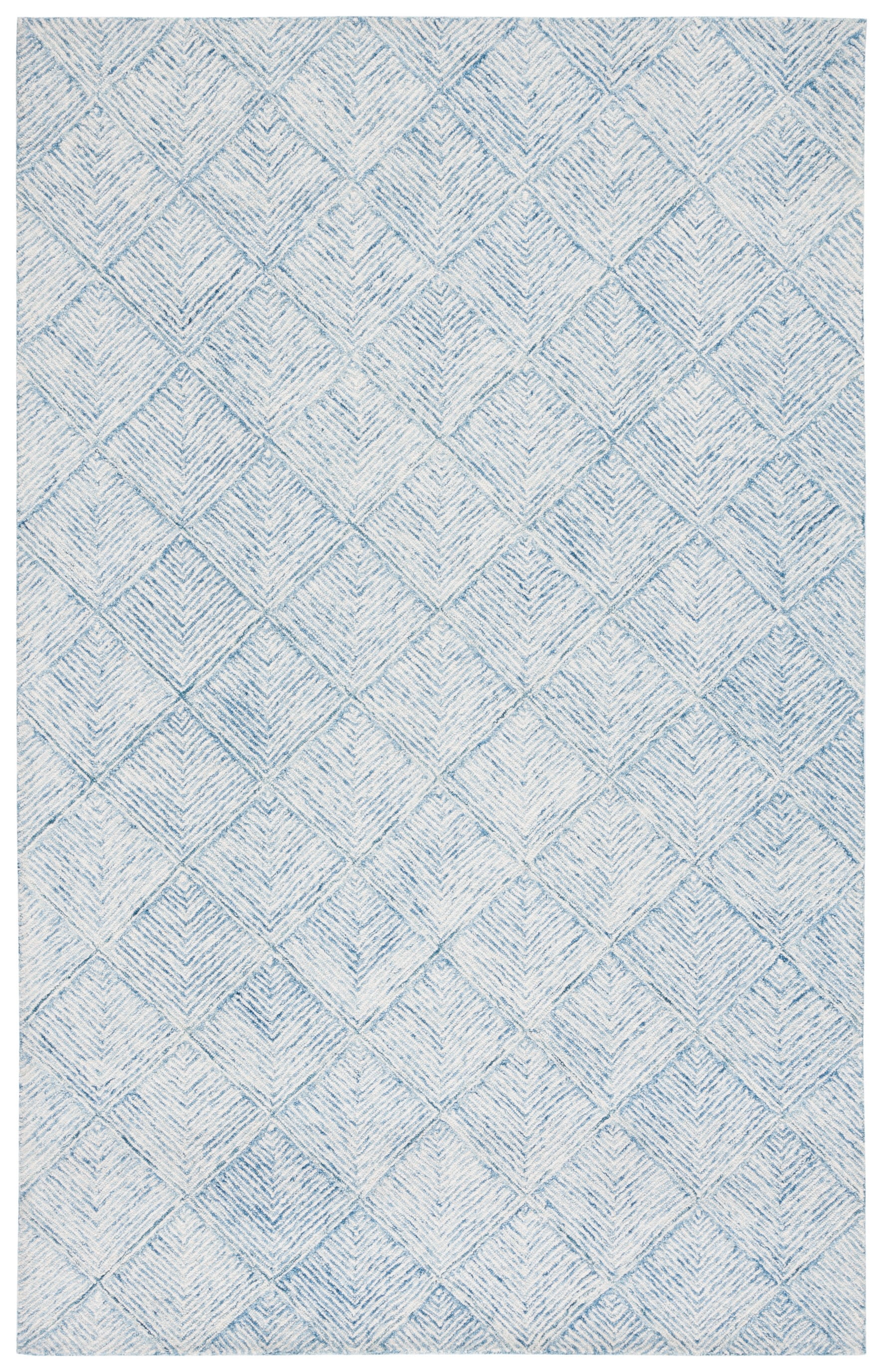 Handmade Blue and Ivory Wool Abstract Tufted Area Rug 5' x 8'