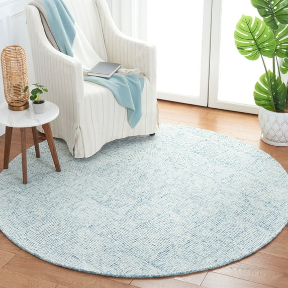 SAFAVIEH Abstract Trent Geometric Area Rug, Blue/Ivory, 6' x 6' Round