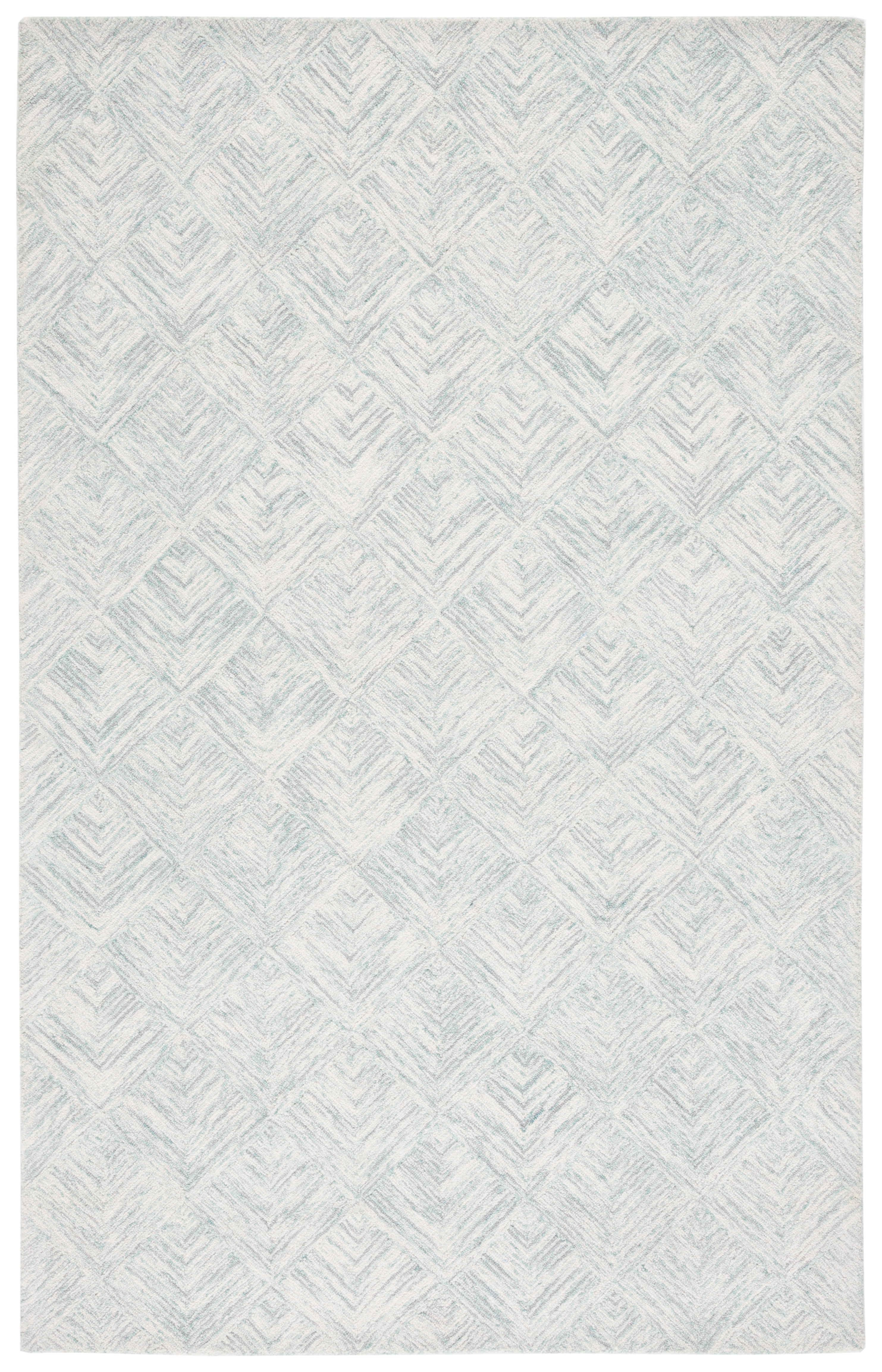 Grey and Turquoise Abstract Hand Tufted Wool Area Rug