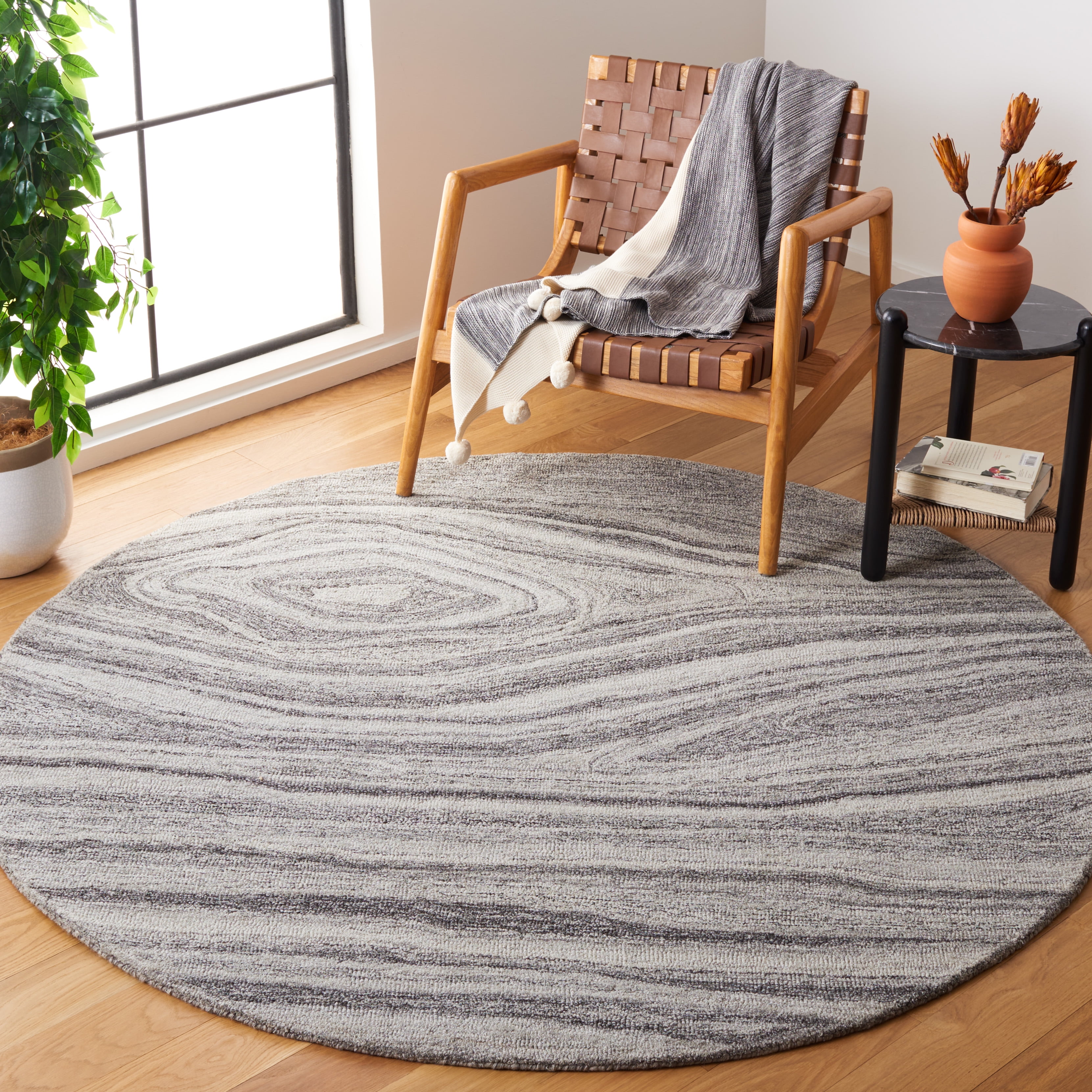 SAFAVIEH Abstract Xanthia Abstract Wool Area Rug, Gray, 6' x 6' Round