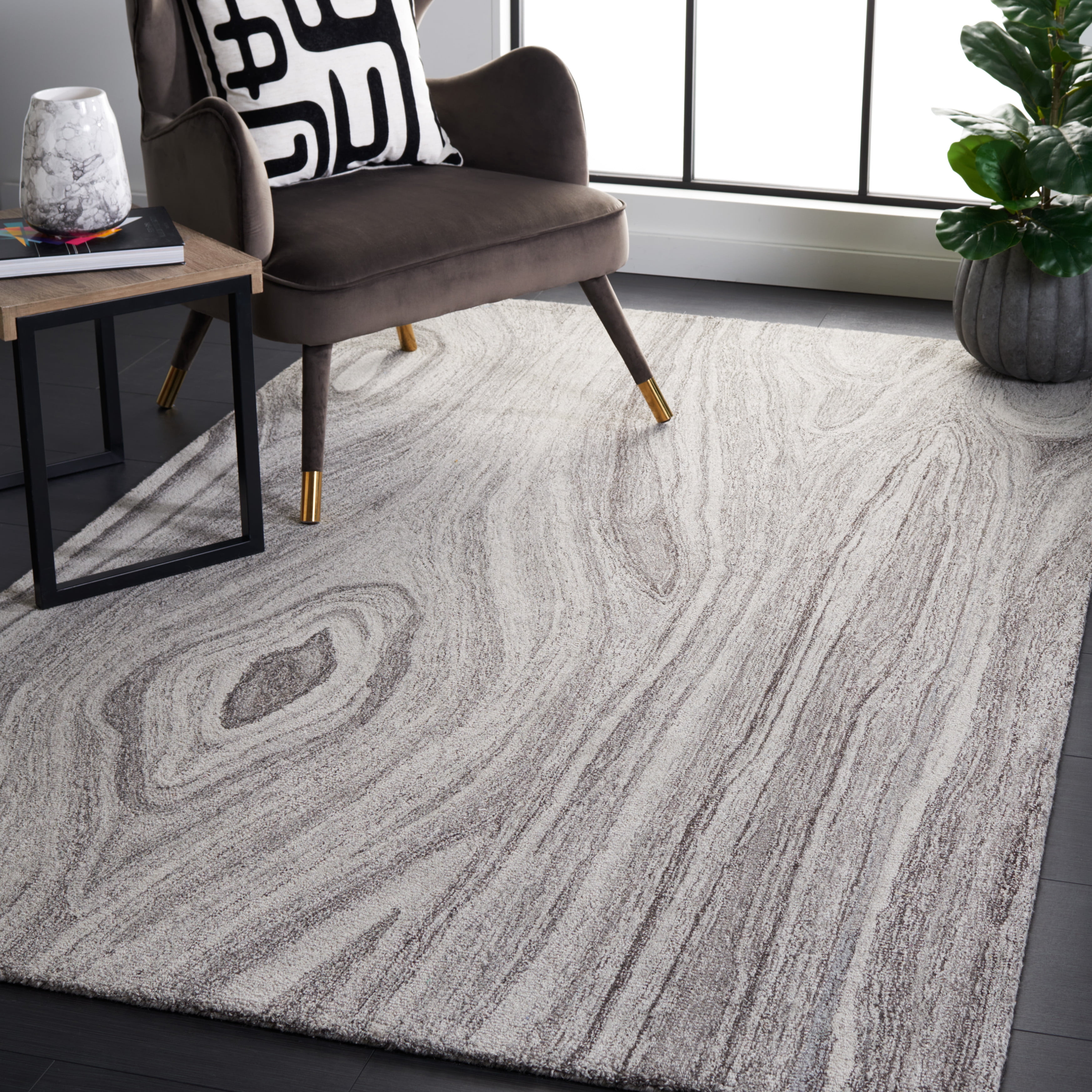 SAFAVIEH Abstract Xanthia Abstract Wool Area Rug, Gray, 6' x 6' Square
