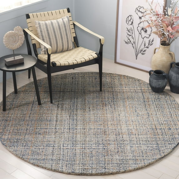 SAFAVIEH Abstract Yorick Striped Polyester Area Rug, Blue/Gray, 6' x 6' Round