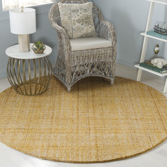 SAFAVIEH Abstract Yorick Striped Polyester Area Rug, Gold/Ivory, 6' x 6' Round