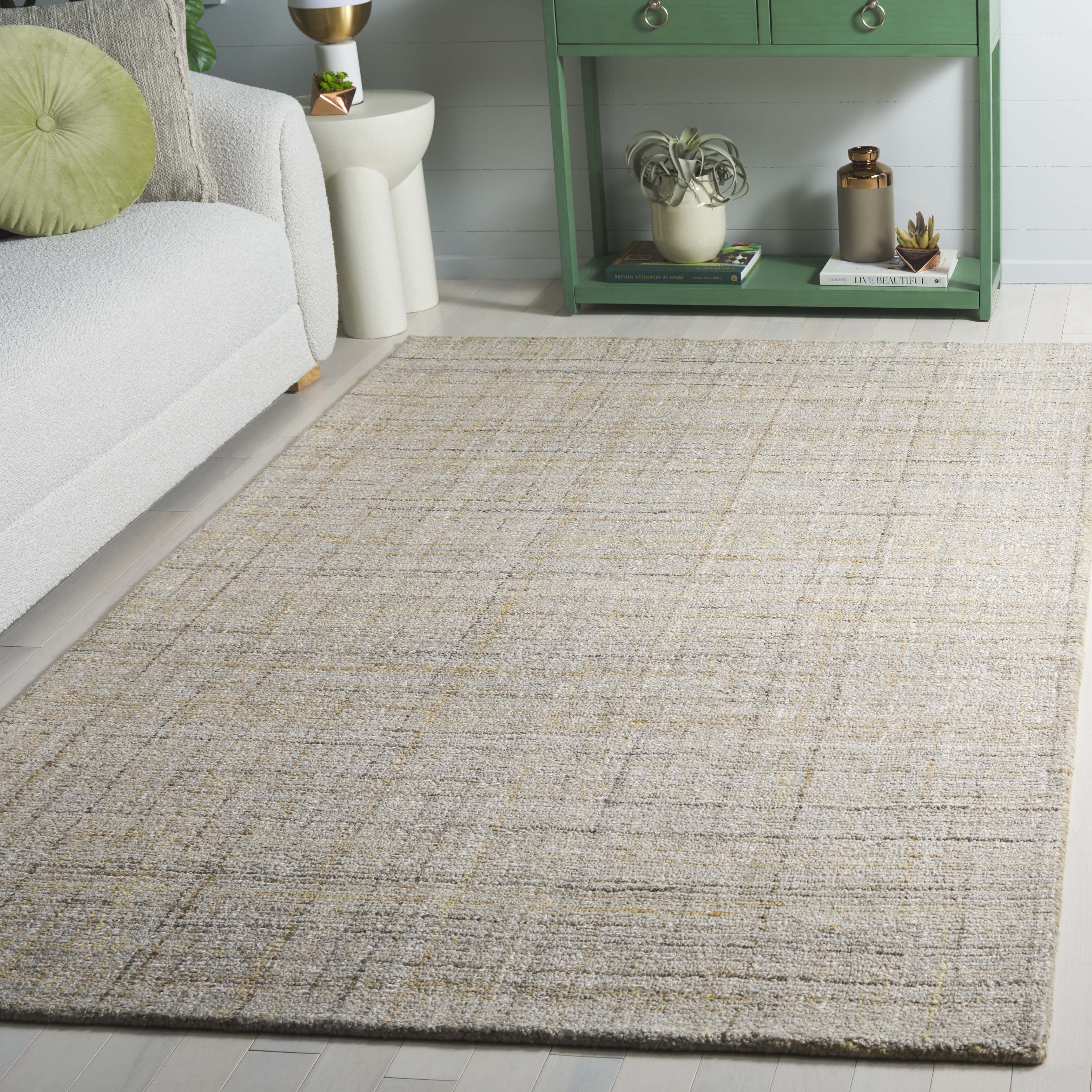 SAFAVIEH Abstract Yorick Striped Polyester Area Rug, Light Green/Beige, 3' x 5'