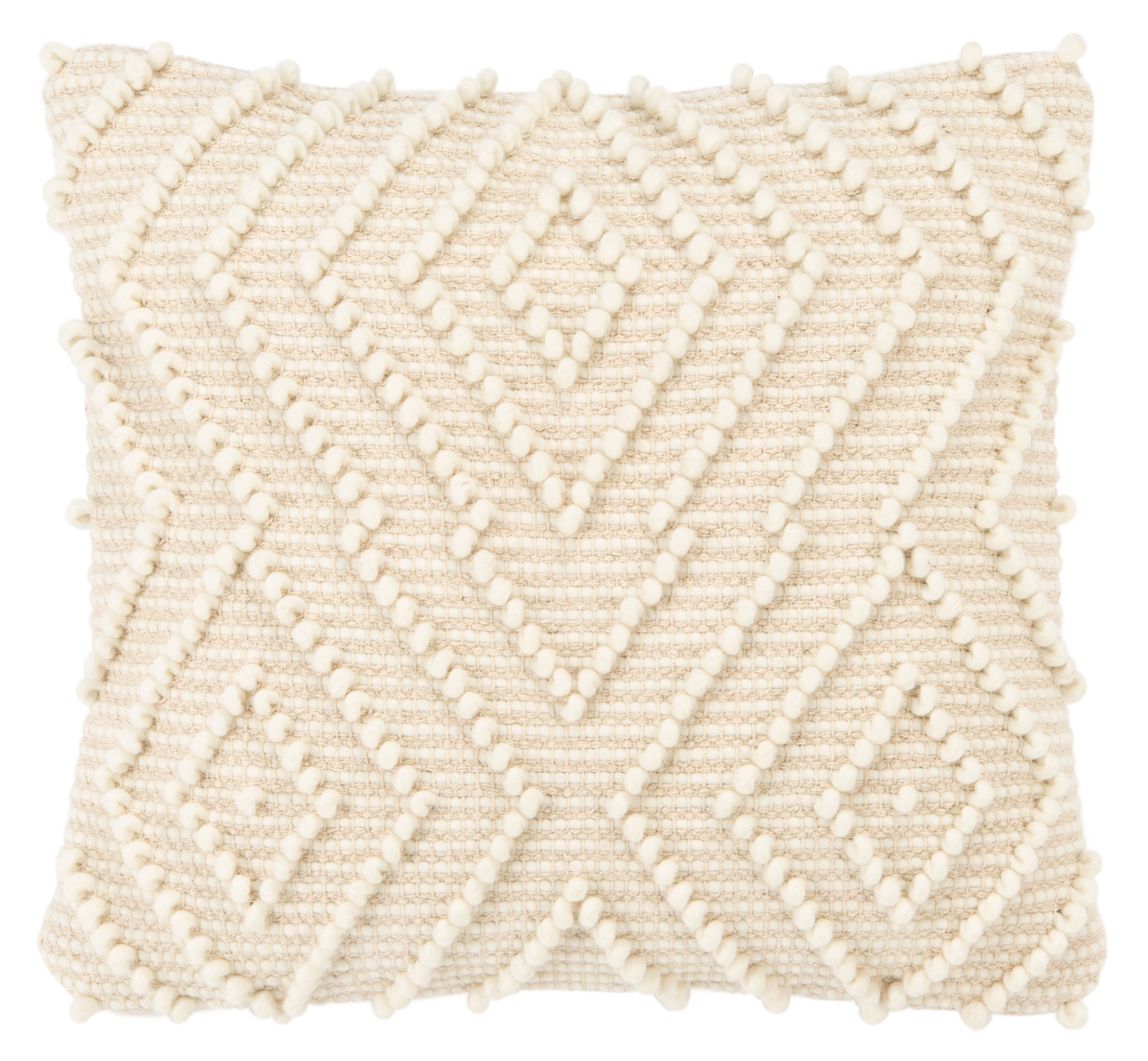 Boho-Chic Ivory Wool-Cotton 19" Square Accent Pillow