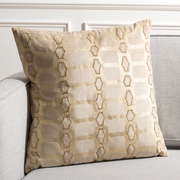 SAFAVIEH Adalie Geometric Pillow, 18" x 18", Beige/Gold