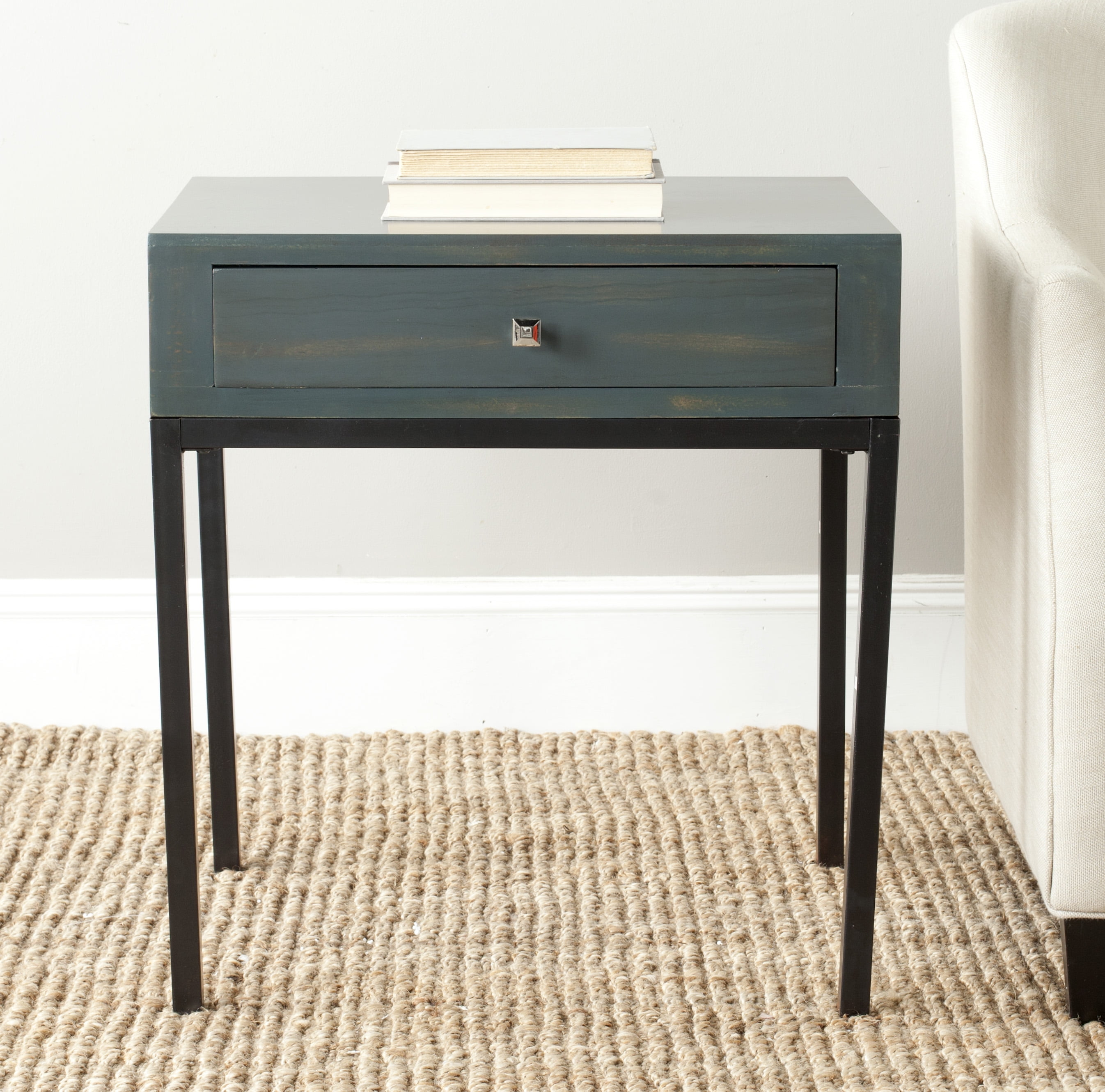 SAFAVIEH Adena Solid Rustic End Table with Storage Drawer Steel