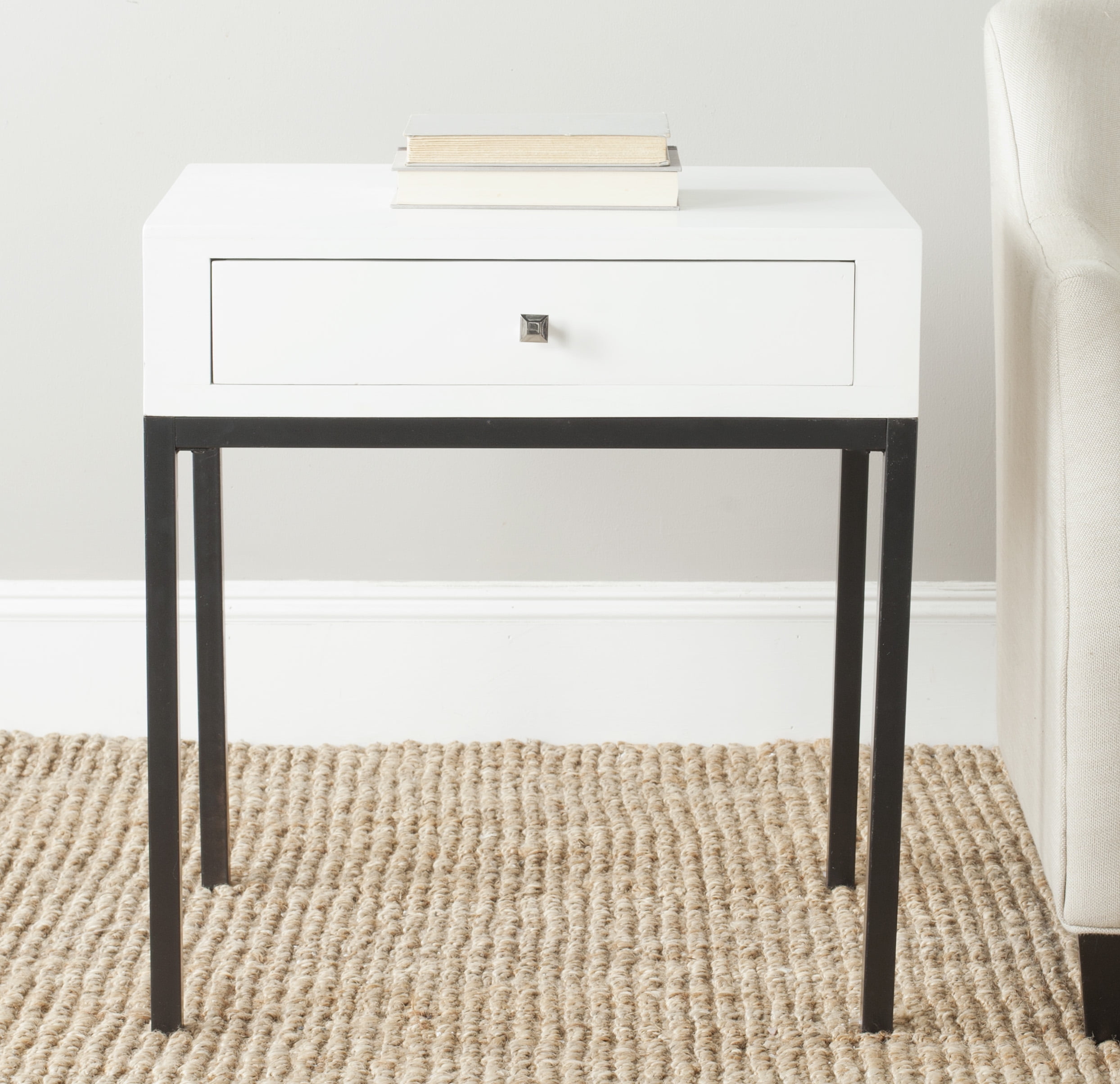 White Rectangular Wood Accent Table with Storage Drawer