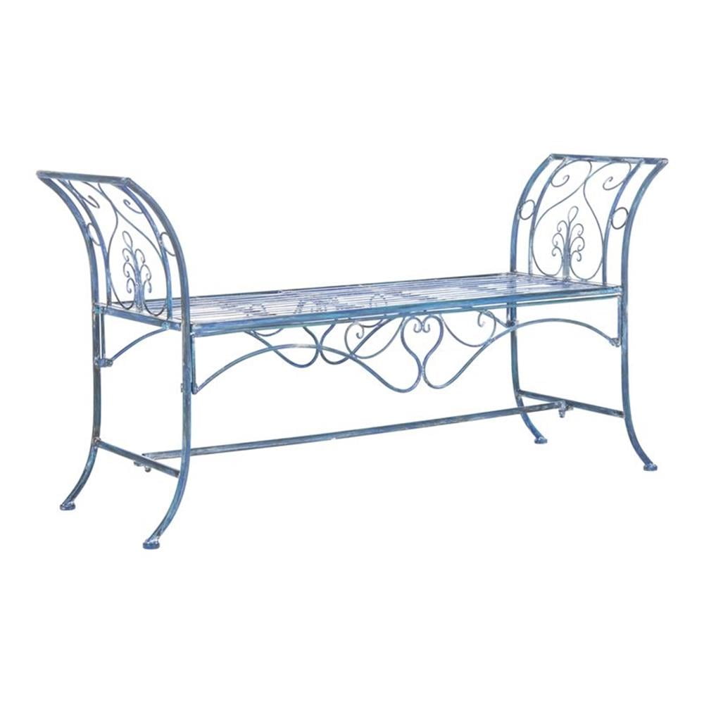 Victorian Elegance 51-inch Mossy Blue Wrought Iron Garden Bench