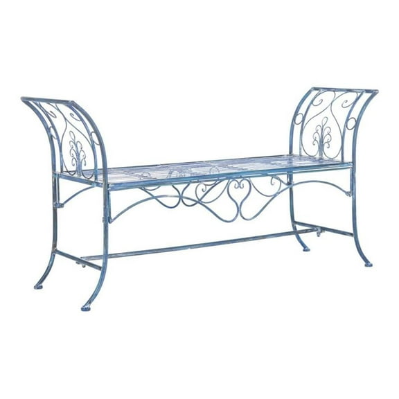 SAFAVIEH Adina Outdoor Patio Wrought Iron Garden Bench, Antique Blue