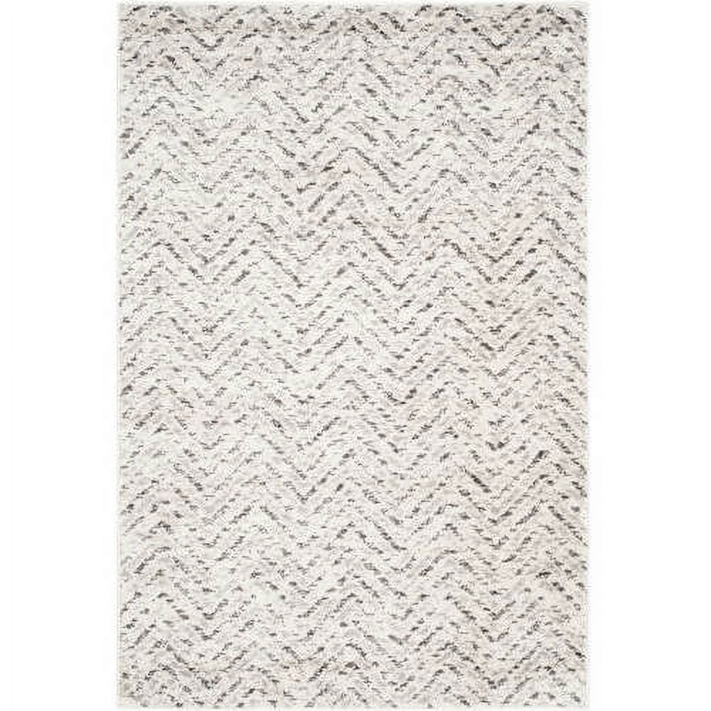 Ivory Charcoal Chevron Hand-Knotted Synthetic 4'x6' Area Rug