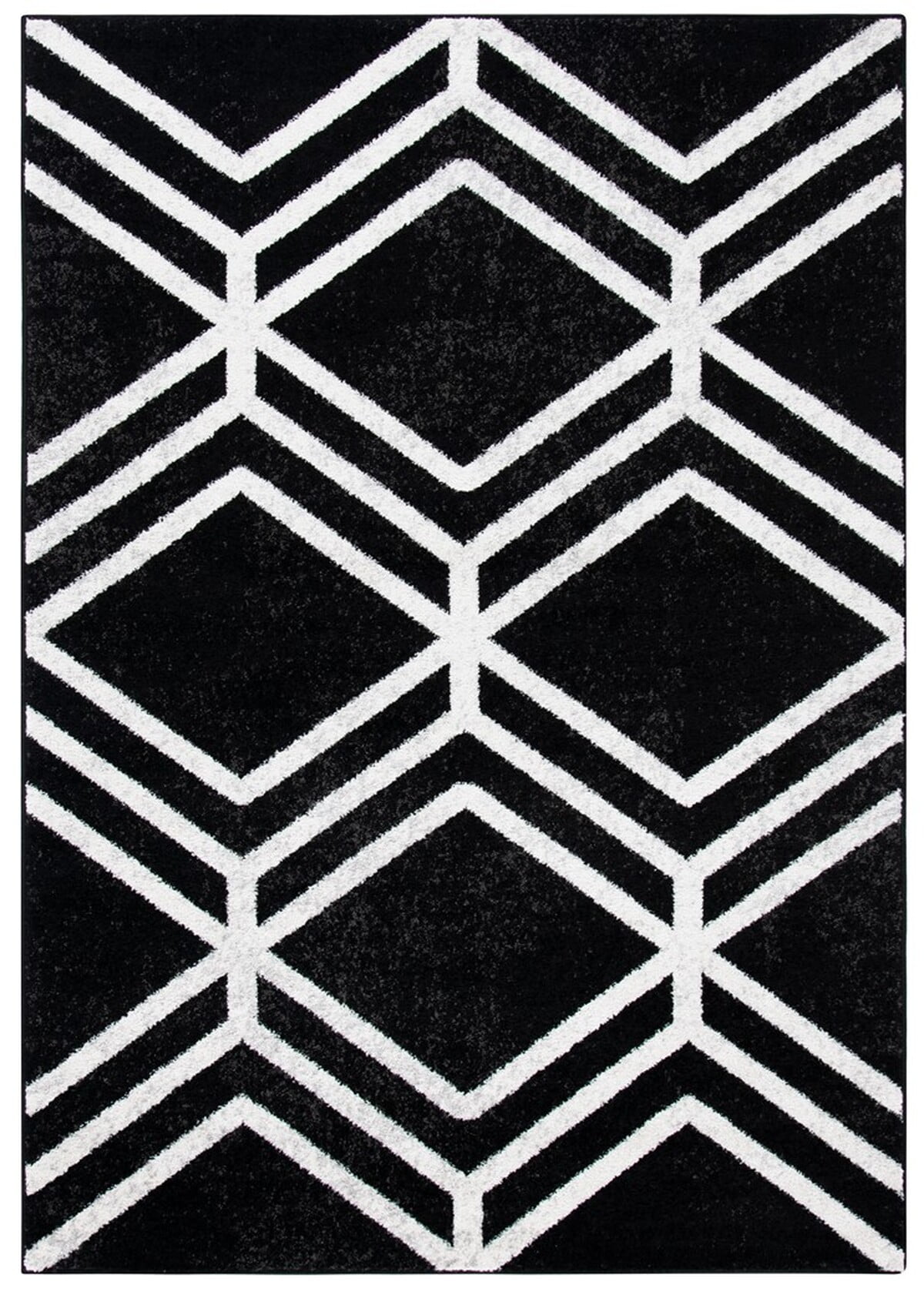 Black and Ivory Geometric 4' x 6' Synthetic Area Rug