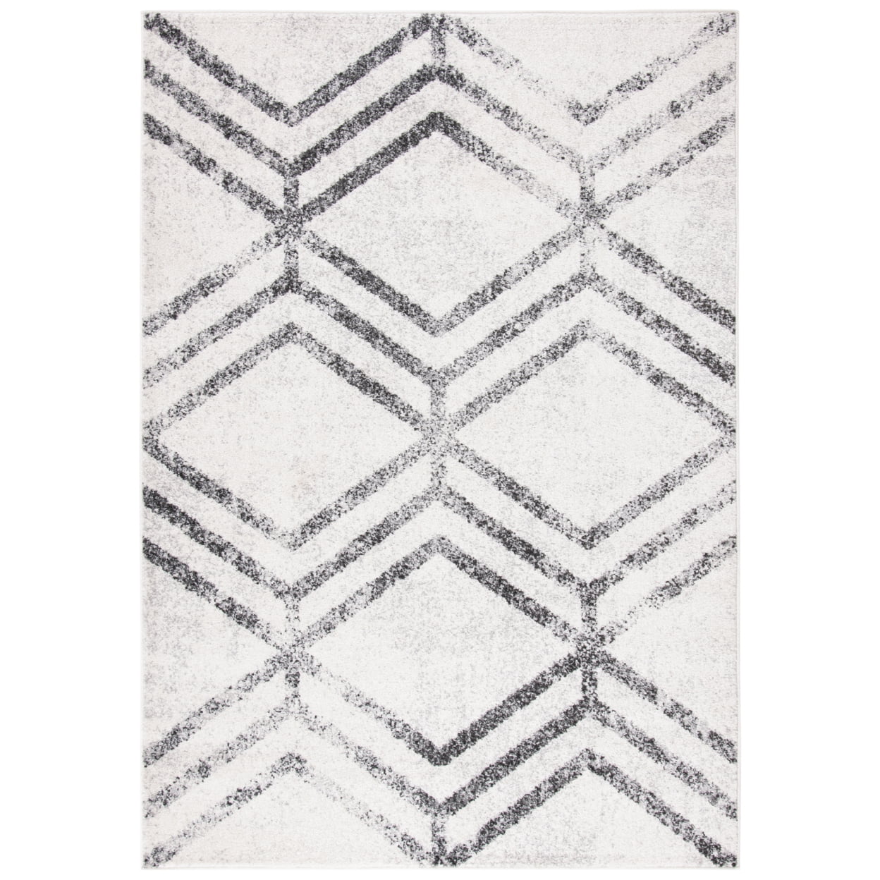 Ivory and Grey Geometric 8' x 10' Synthetic Area Rug