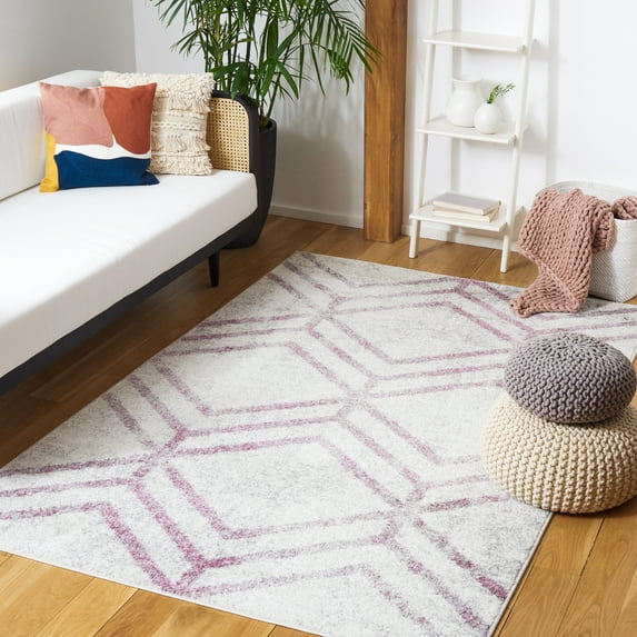 SAFAVIEH Adirondack Bailey Geometric Area Rug, Ivory/Plum, 6' x 6' Square