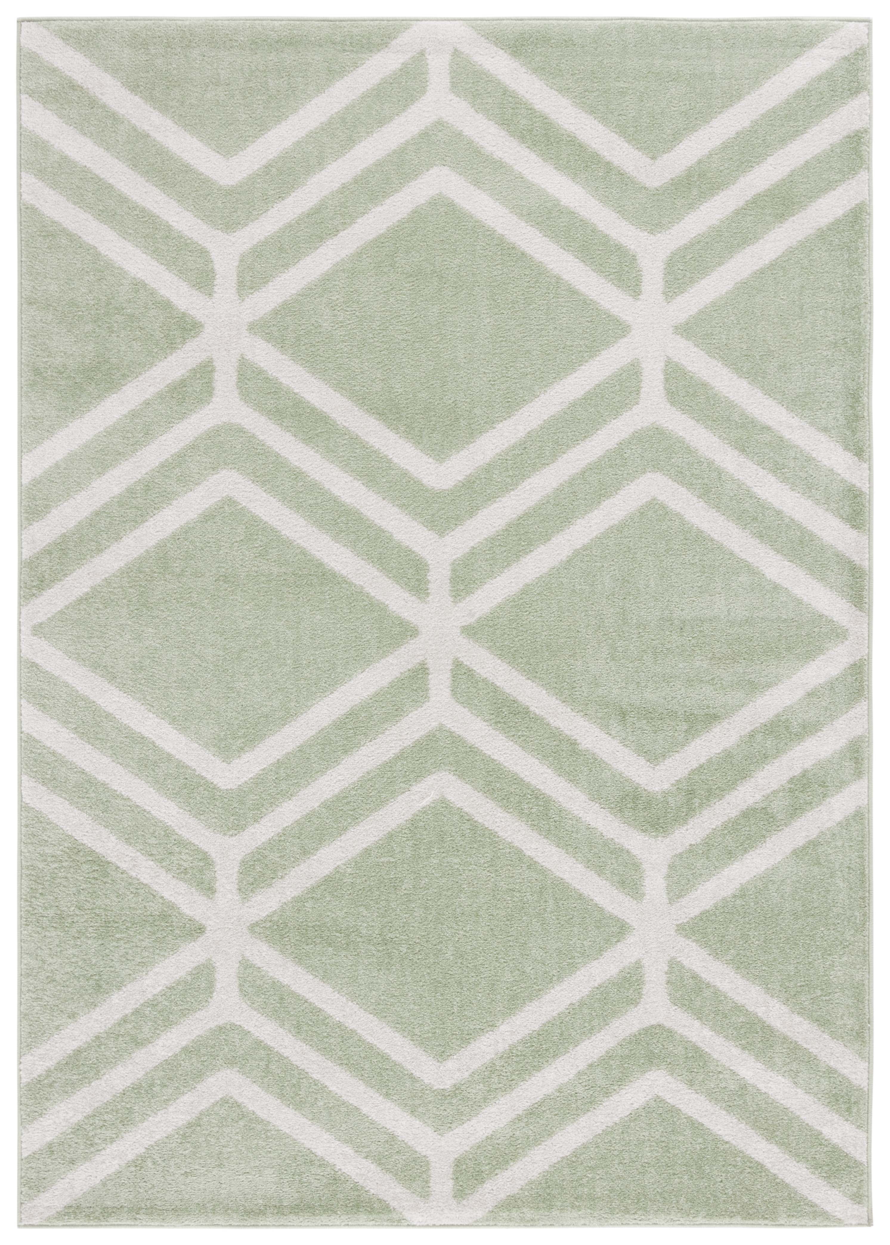 Sage and Ivory Geometric Synthetic Area Rug