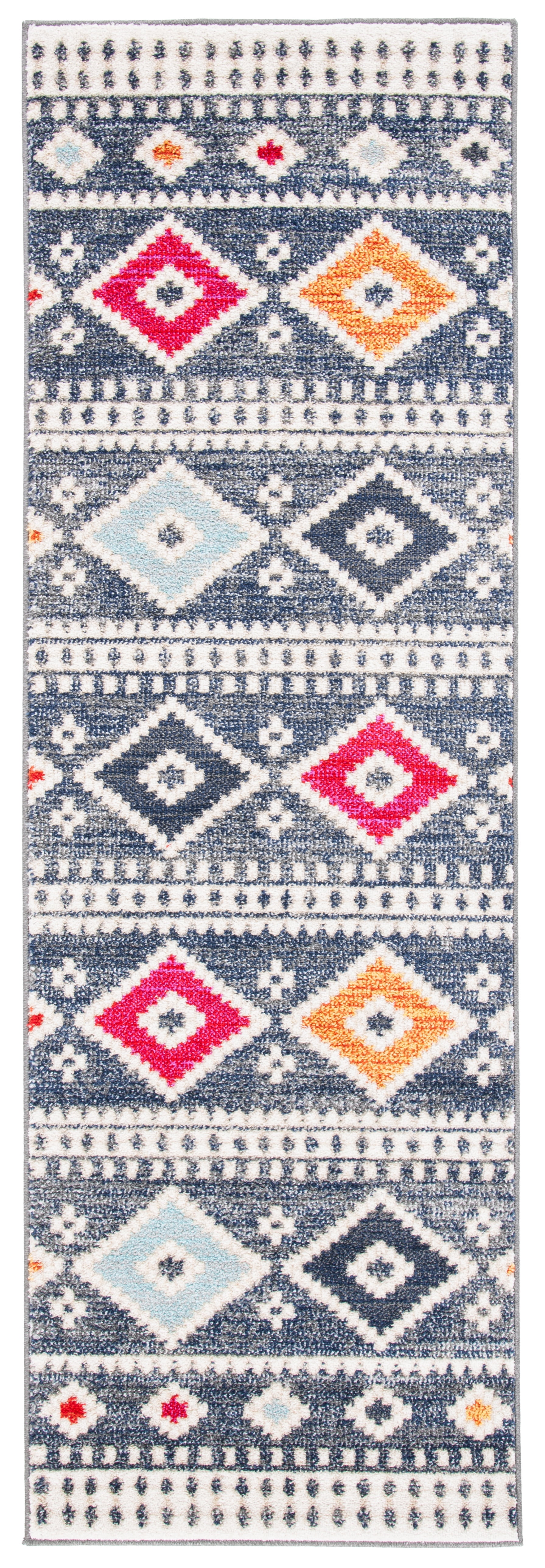 Gray and Beige Synthetic Runner Rug 2'6" x 8'