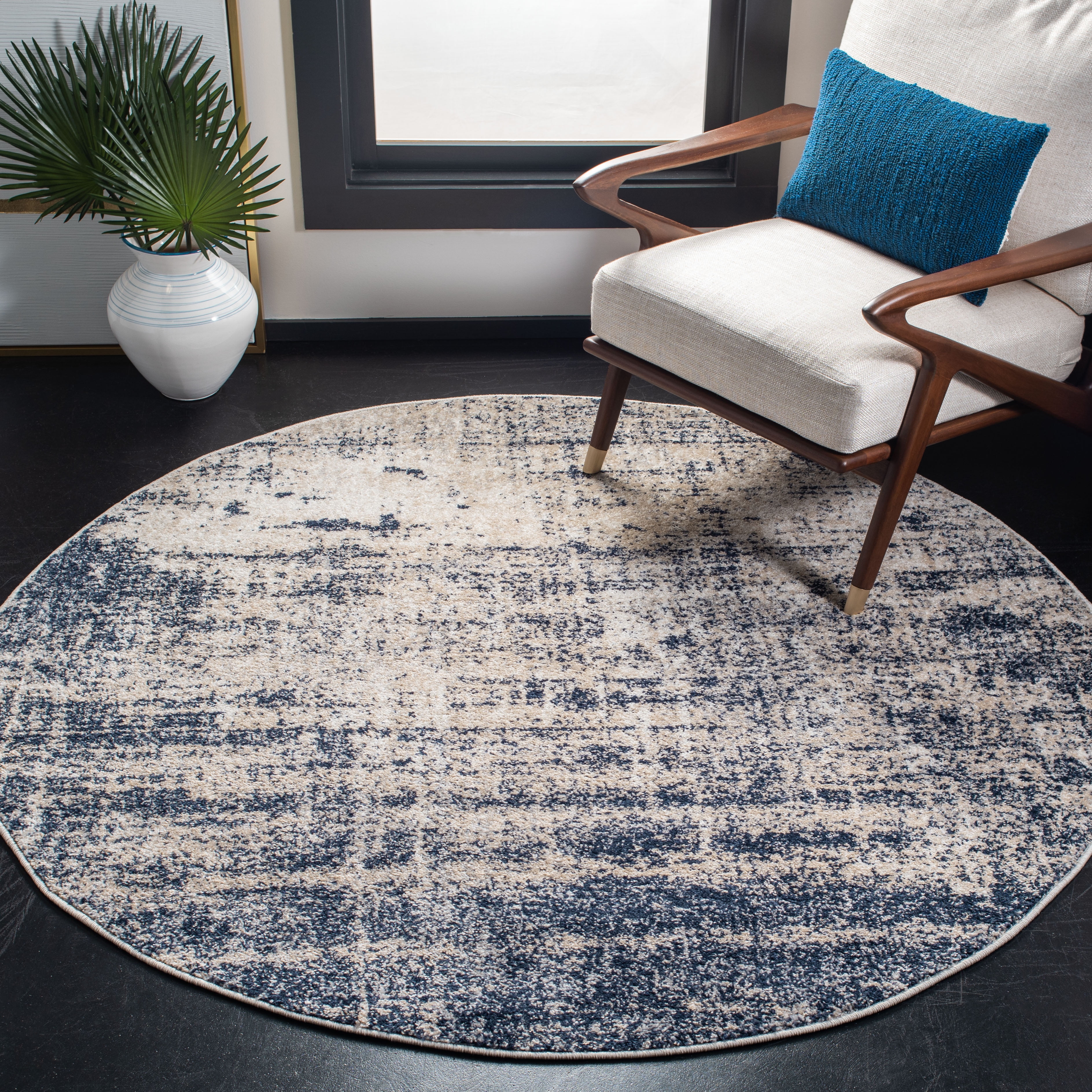 Safavieh Adirondack Boniface Distressed Area Rug, Gold/Navy, 6' x 6' Round