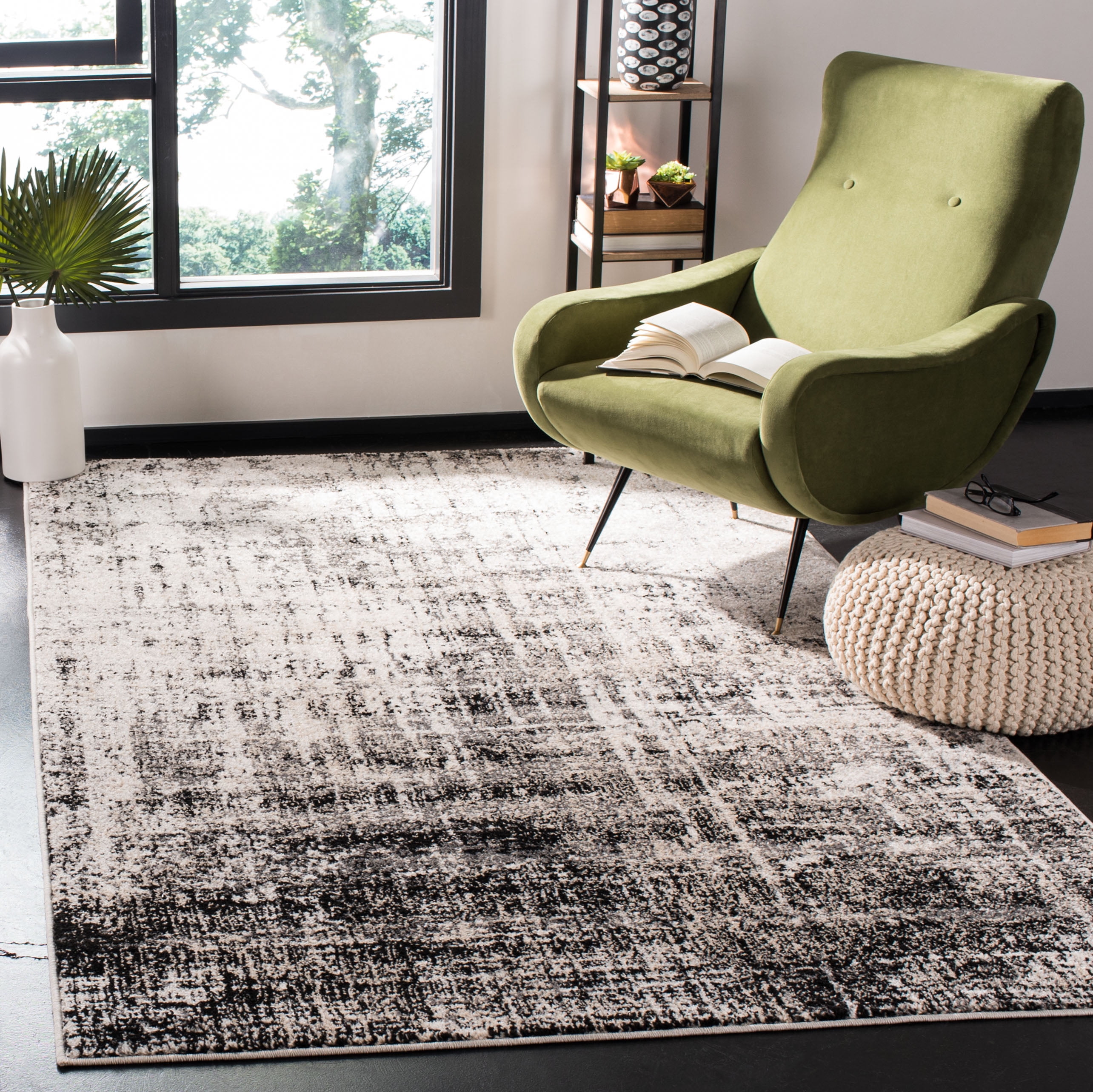 Silver and Black 6' x 9' Synthetic Rectangular Area Rug