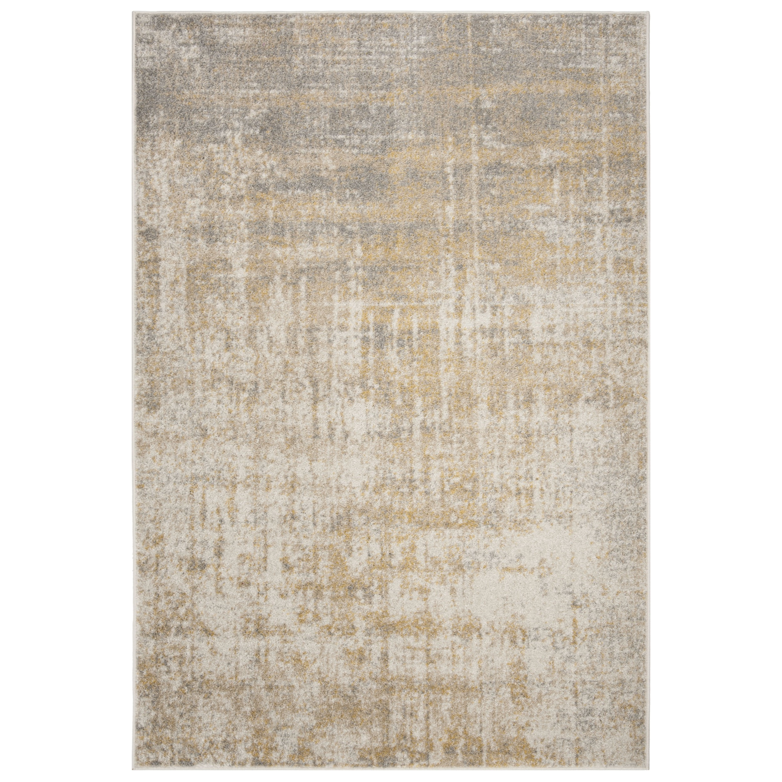 Creme and Gold Abstract Synthetic Area Rug 4' x 6'