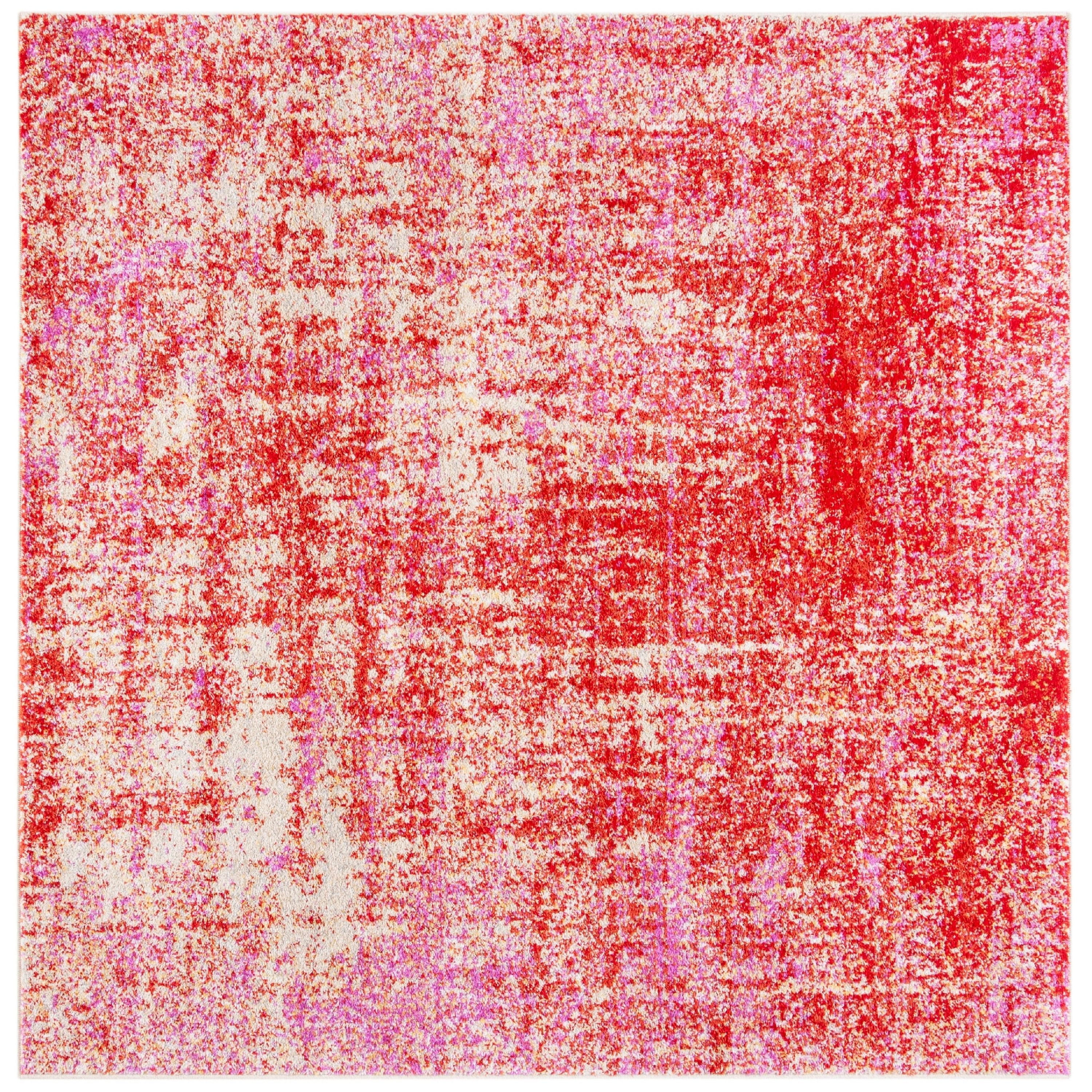 Square Red and Gold Abstract Synthetic Area Rug, 6' x 6'
