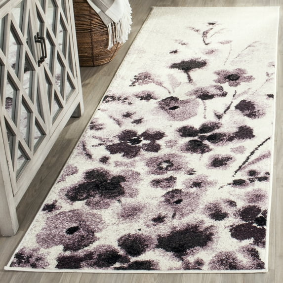 SAFAVIEH Adirondack Brannon Floral Runner Rug, Ivory/Purple, 2'6" x 10'