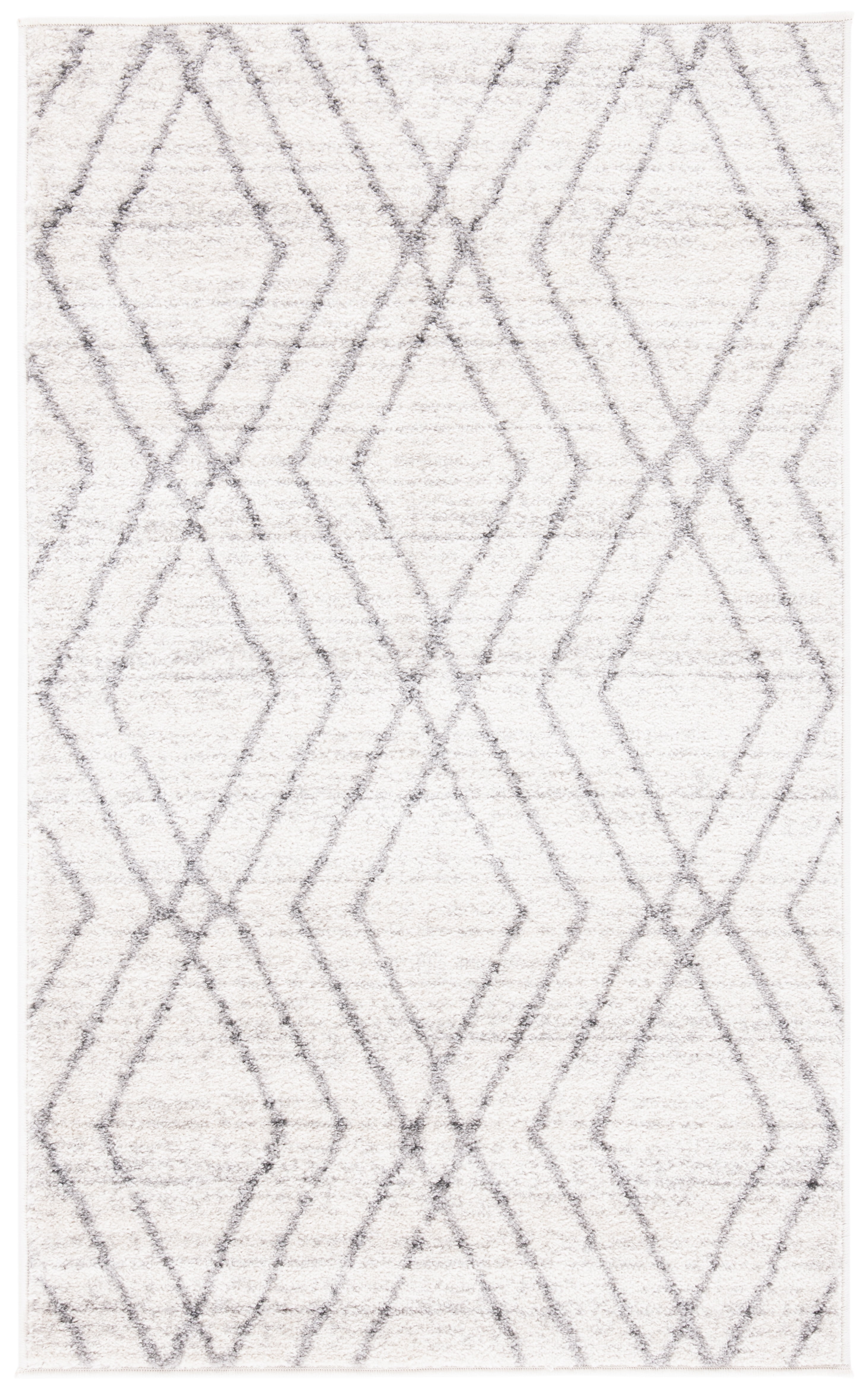 Ivory and Grey Geometric Synthetic Area Rug 2'6" x 4'