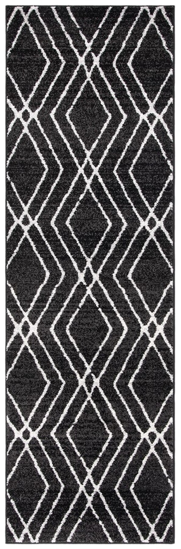 Black and Light Grey Geometric Runner Rug, 2'6" x 8', Synthetic