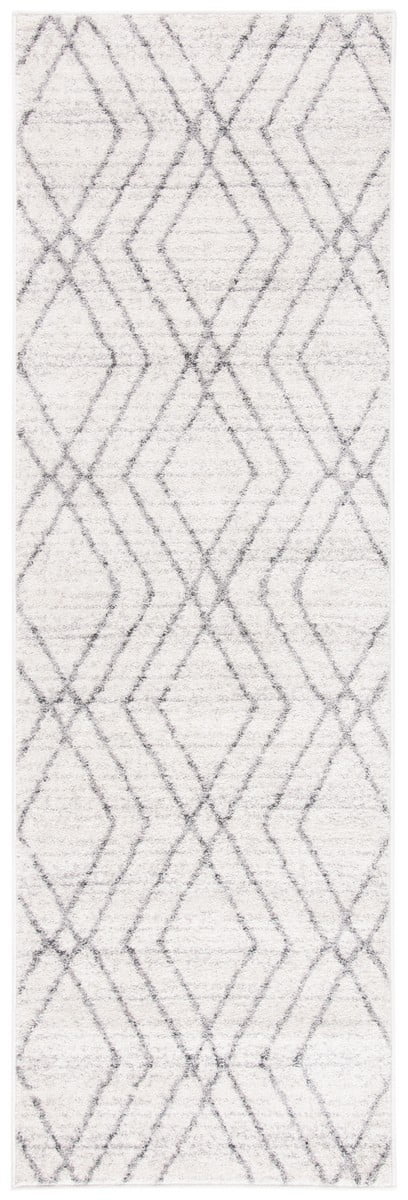 Ivory and Gray Geometric Synthetic Runner Rug 2'6" x 6'