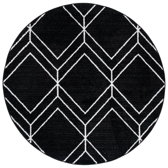 SAFAVIEH Adirondack Caitriona Geometric Squares Area Rug, Black/Ivory, 4' x 4' Round