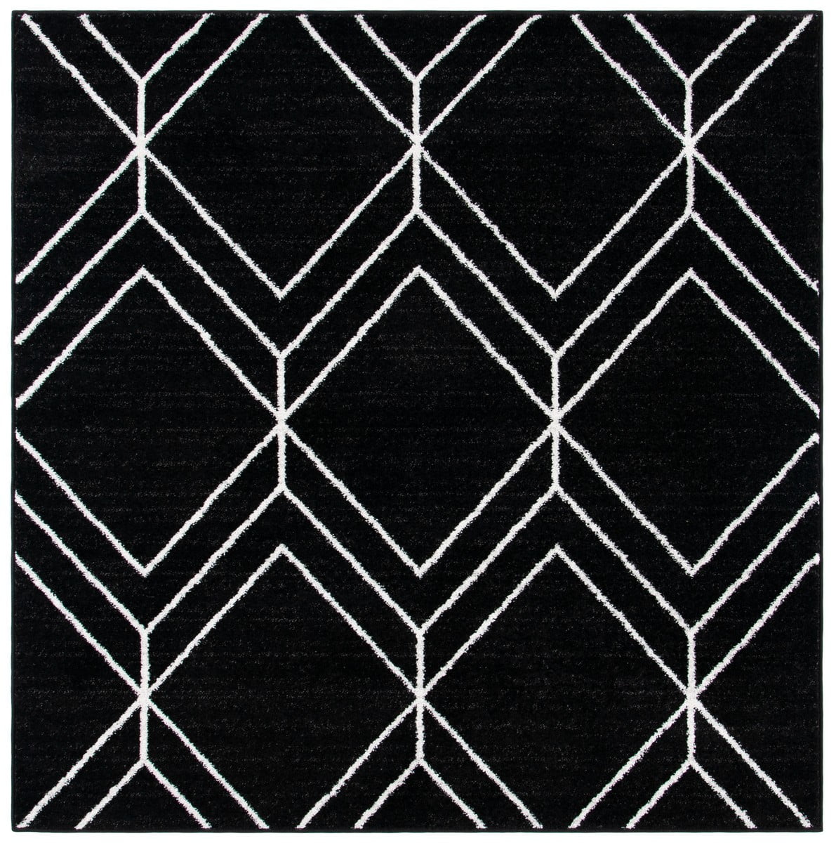Adirondack Black and Ivory Geometric Square Synthetic Rug, 4' x 4'