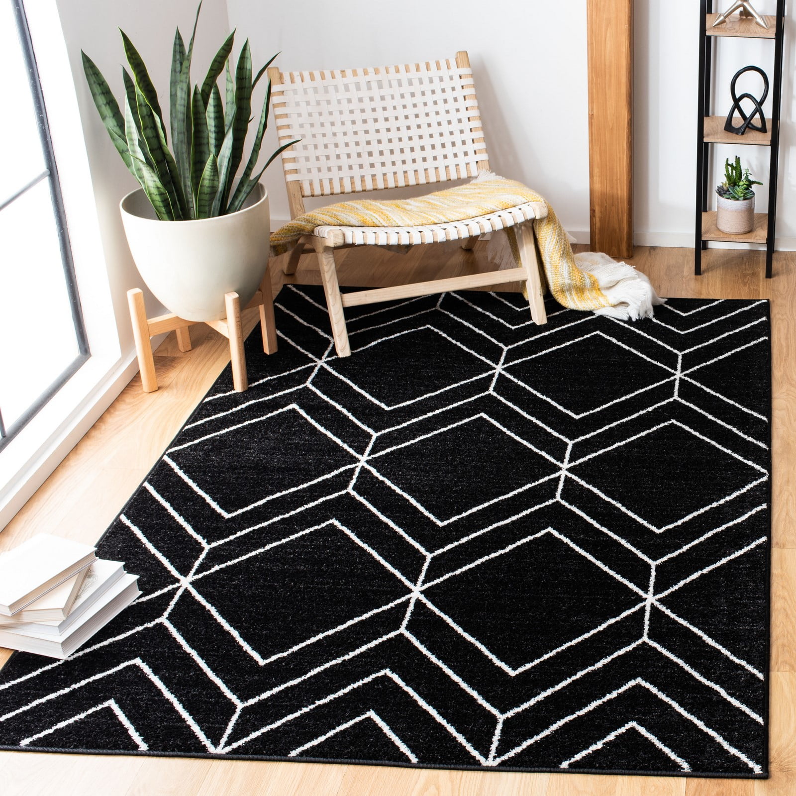 Adirondack Black and Ivory Geometric Square Area Rug