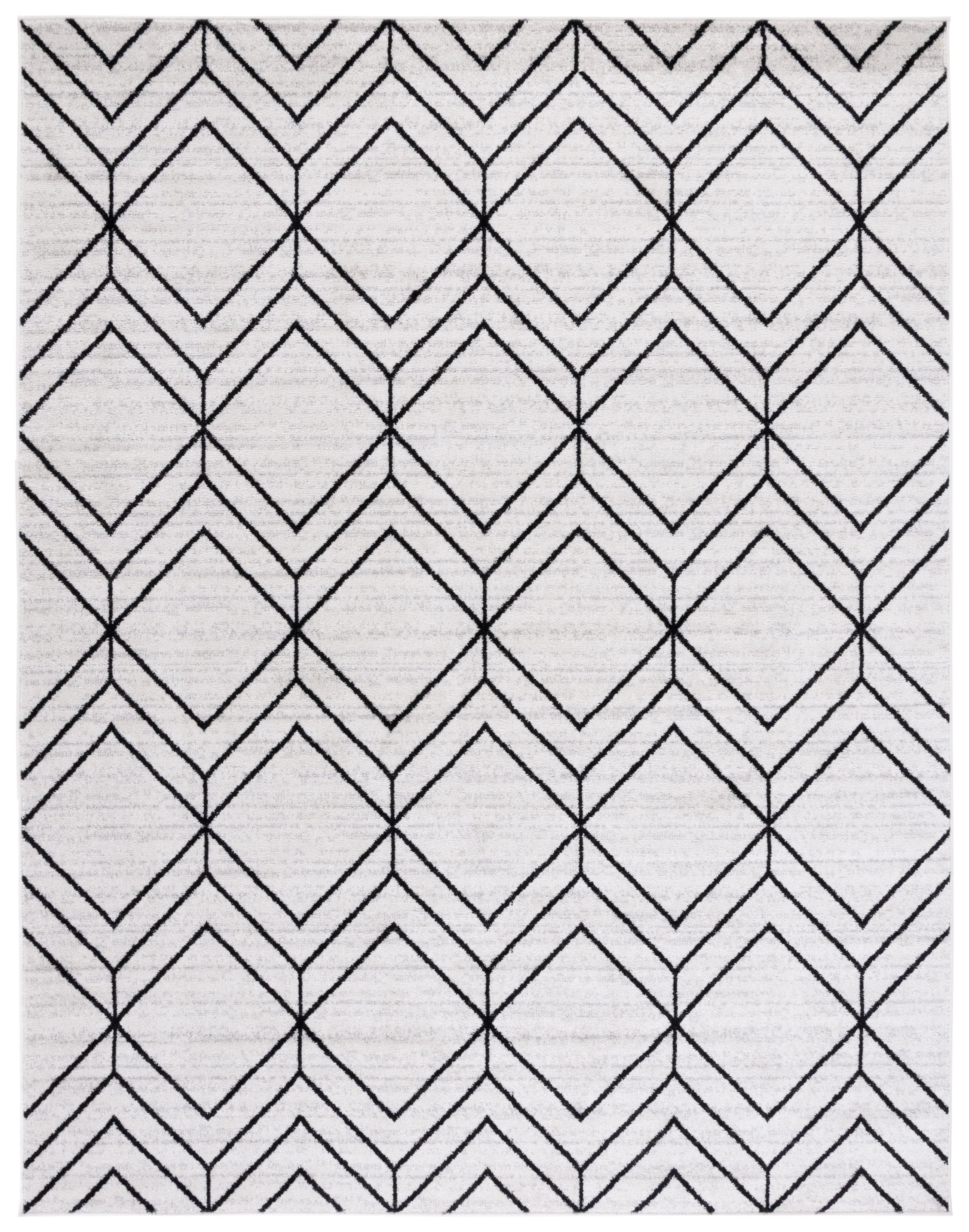 Ivory and Black Geometric 10' x 14' Synthetic Area Rug