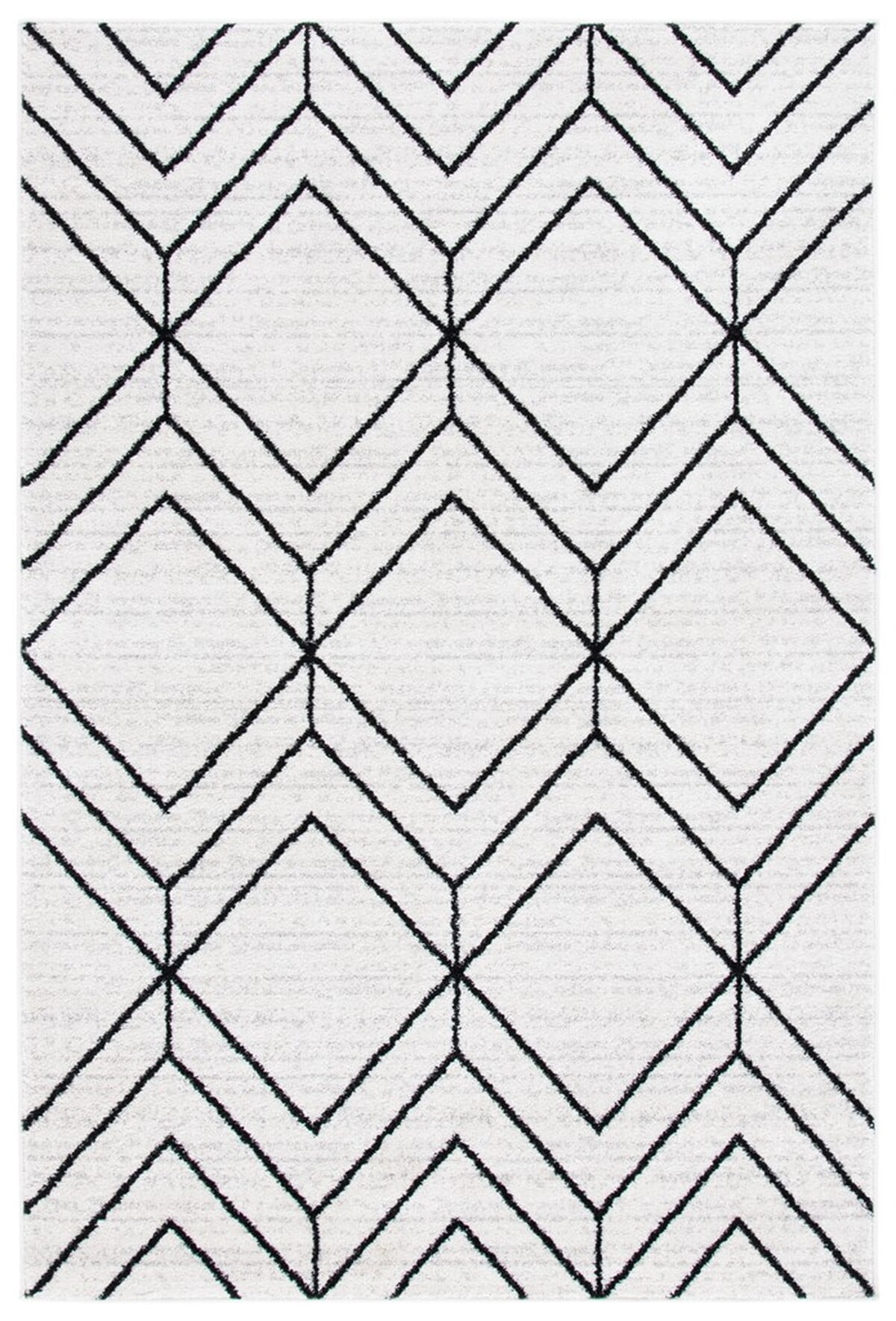 Ivory & Black Geometric Hand-Knotted Synthetic Area Rug, 5'1" x 7'6"