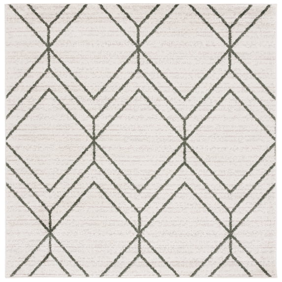 SAFAVIEH Adirondack Caitriona Geometric Squares Area Rug, Ivory/Dark Green, 6' x 6' Square