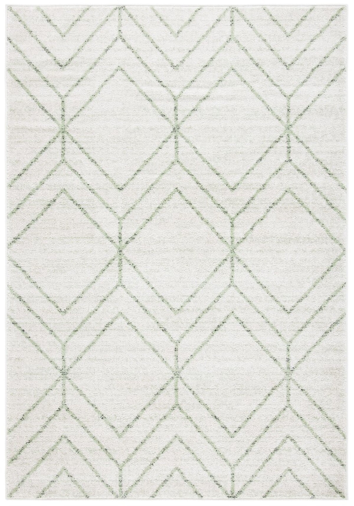 Sage and Ivory Geometric Easy Care Rectangular Rug