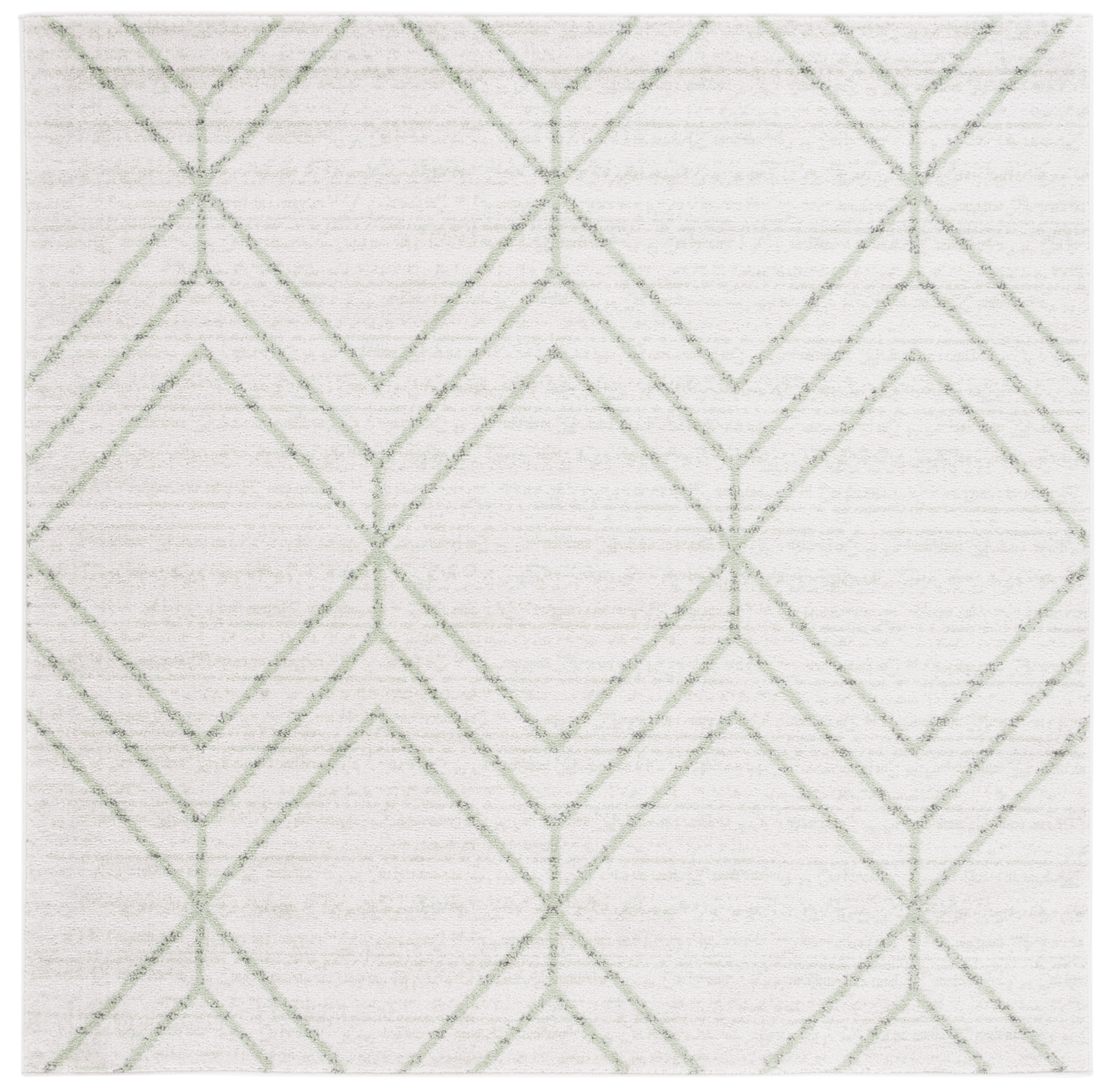 Ivory and Sage Geometric Hand-knotted Synthetic Square Rug