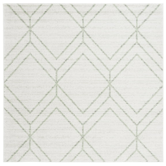 SAFAVIEH Adirondack Caitriona Geometric Squares Area Rug, Ivory/Sage, 8' x 8' Square
