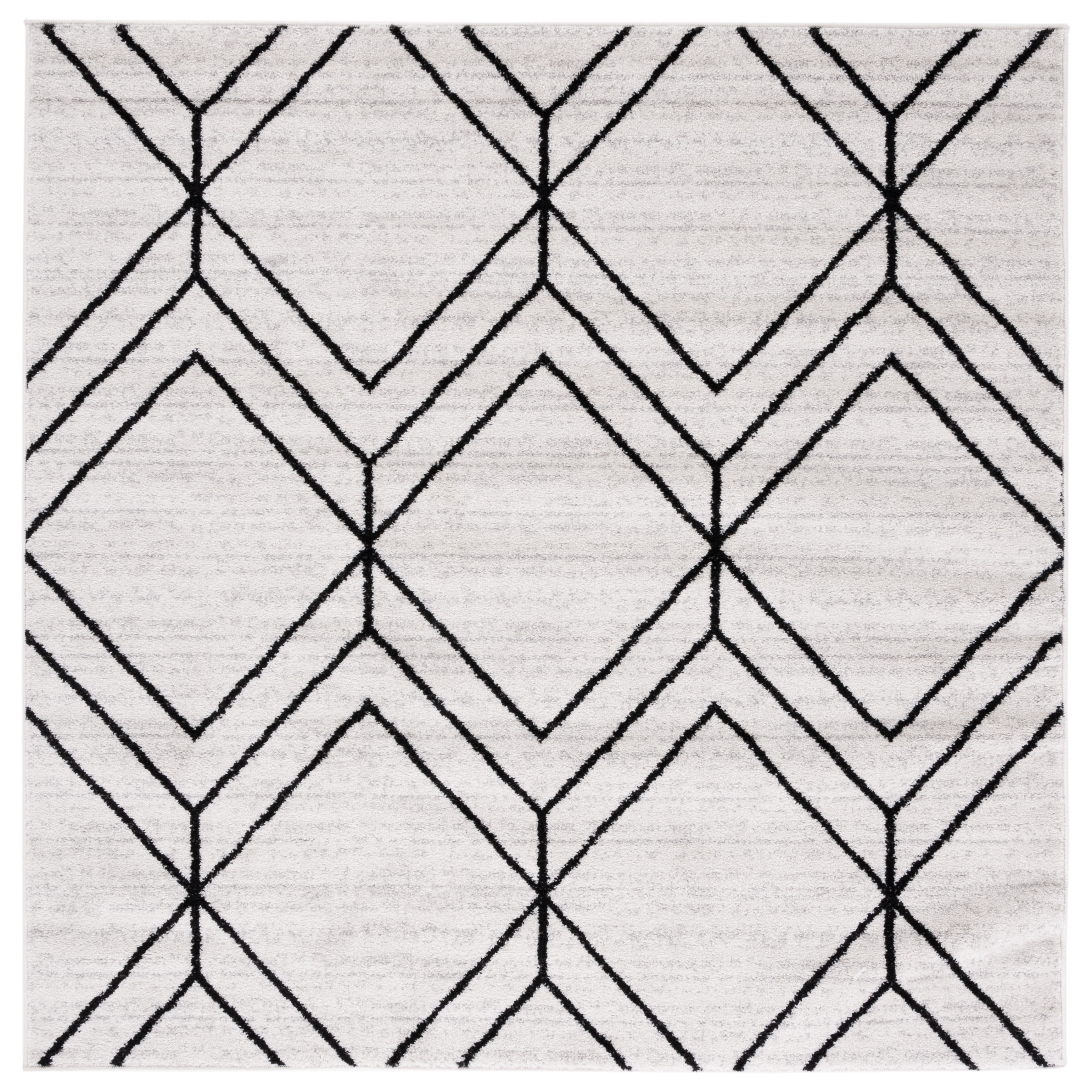 Adirondack Light Grey and Black Geometric Square Rug