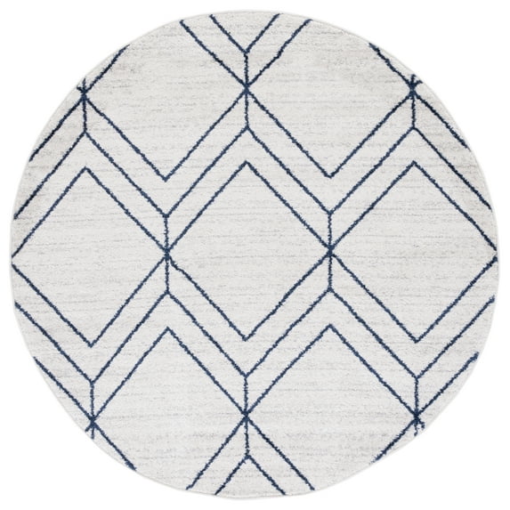 SAFAVIEH Adirondack Caitriona Geometric Squares Area Rug, Light Grey/Navy, 4' x 4' Round