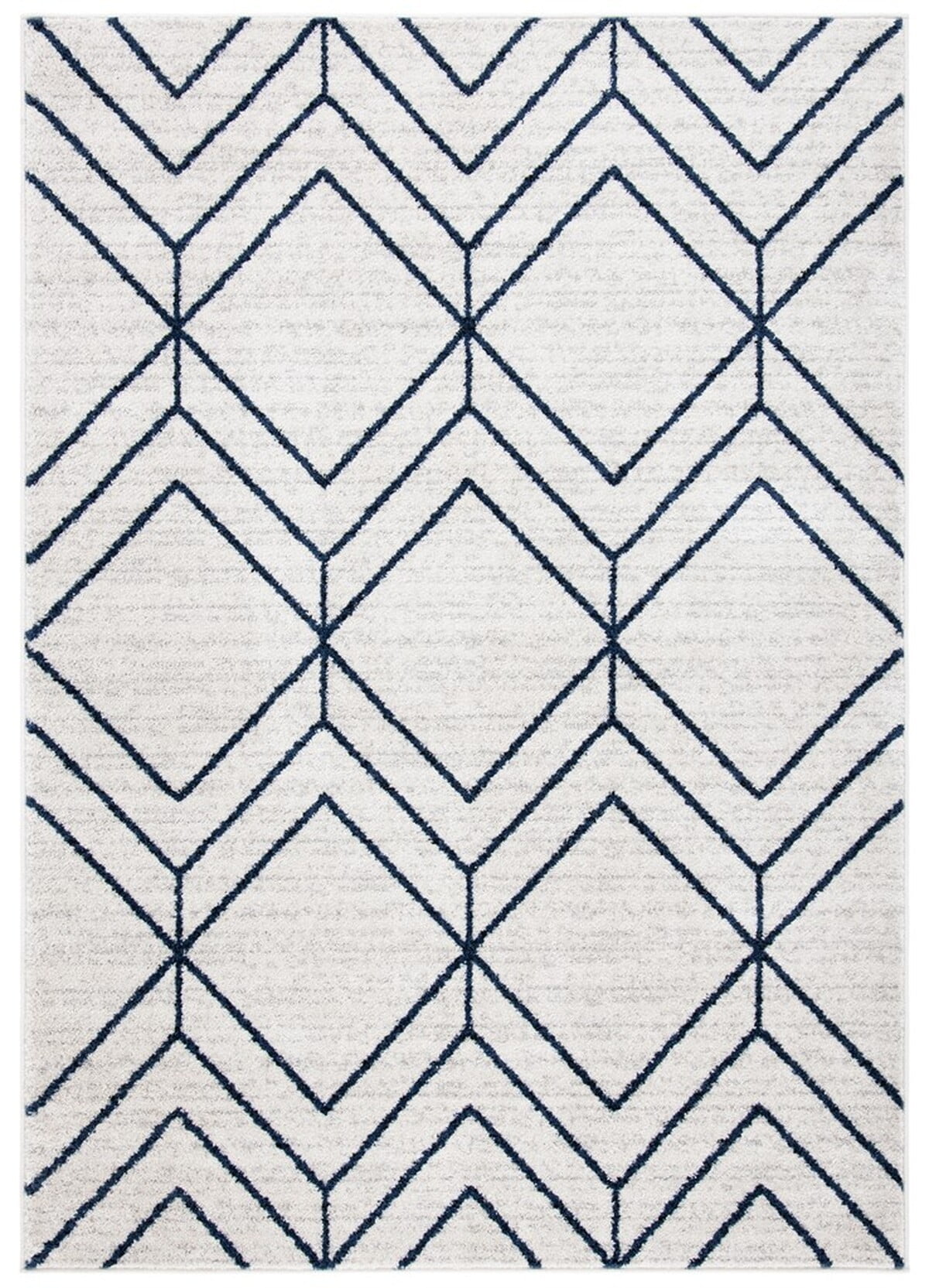 Light Grey and Navy Geometric Synthetic 8' x 10' Area Rug