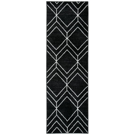 SAFAVIEH Adirondack Caitriona Geometric Squares Runner Rug, Black/Ivory, 2'6" x 16'