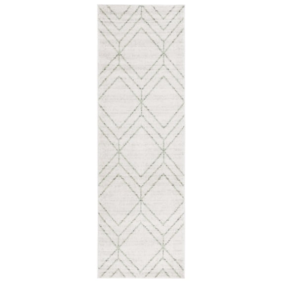SAFAVIEH Adirondack Caitriona Geometric Squares Runner Rug, Ivory/Sage, 2'6" x 10'
