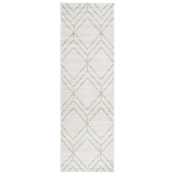 SAFAVIEH Adirondack Caitriona Geometric Squares Runner Rug, Ivory/Sage, 2'6" x 6'