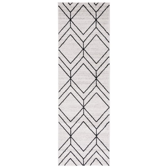SAFAVIEH Adirondack Caitriona Geometric Squares Runner Rug, Light Grey/Black, 2'6" x 14'