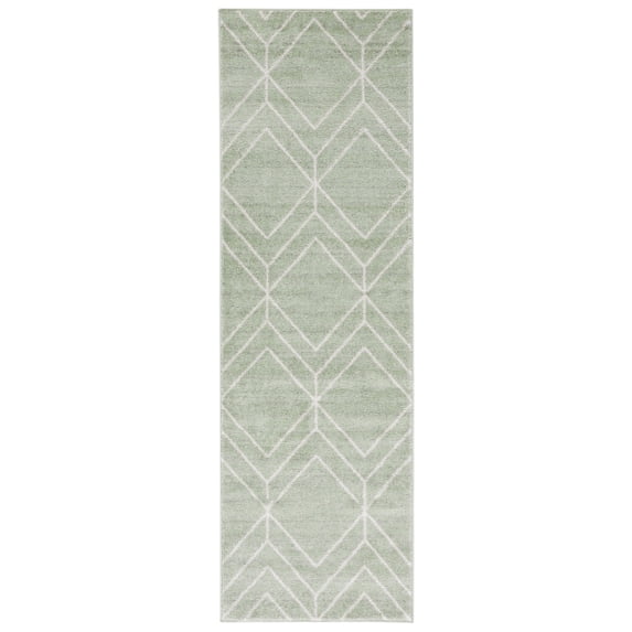 SAFAVIEH Adirondack Caitriona Geometric Squares Runner Rug, Sage/Ivory, 2'6" x 10'