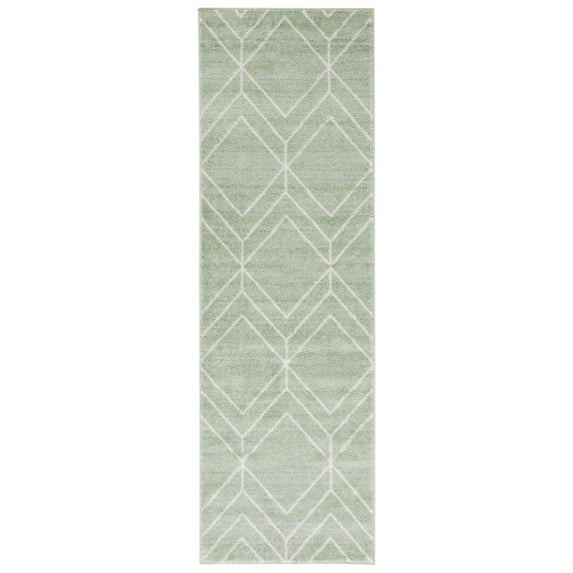 SAFAVIEH Adirondack Caitriona Geometric Squares Runner Rug, Sage/Ivory, 2'6" x 6'