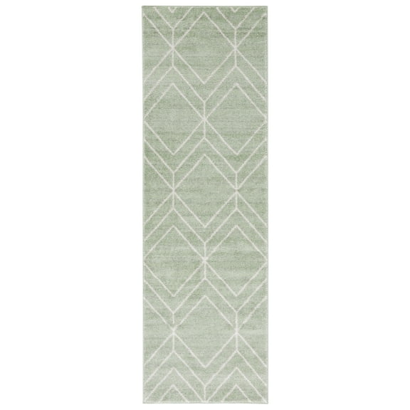 SAFAVIEH Adirondack Caitriona Geometric Squares Runner Rug, Sage/Ivory, 2'6" x 22'
